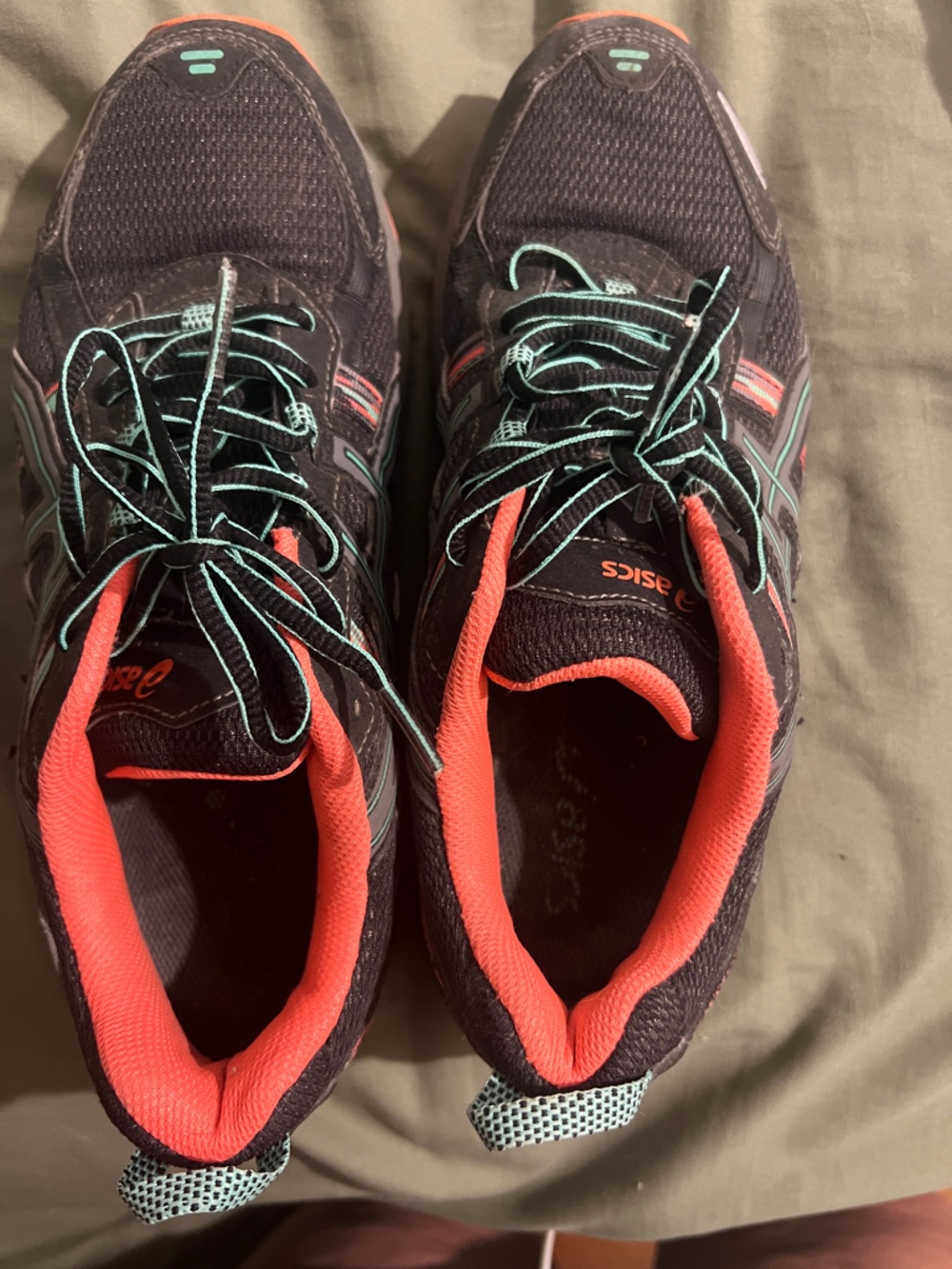 ASICS Women's Black Running Sneakers with Coral and Teal Accents